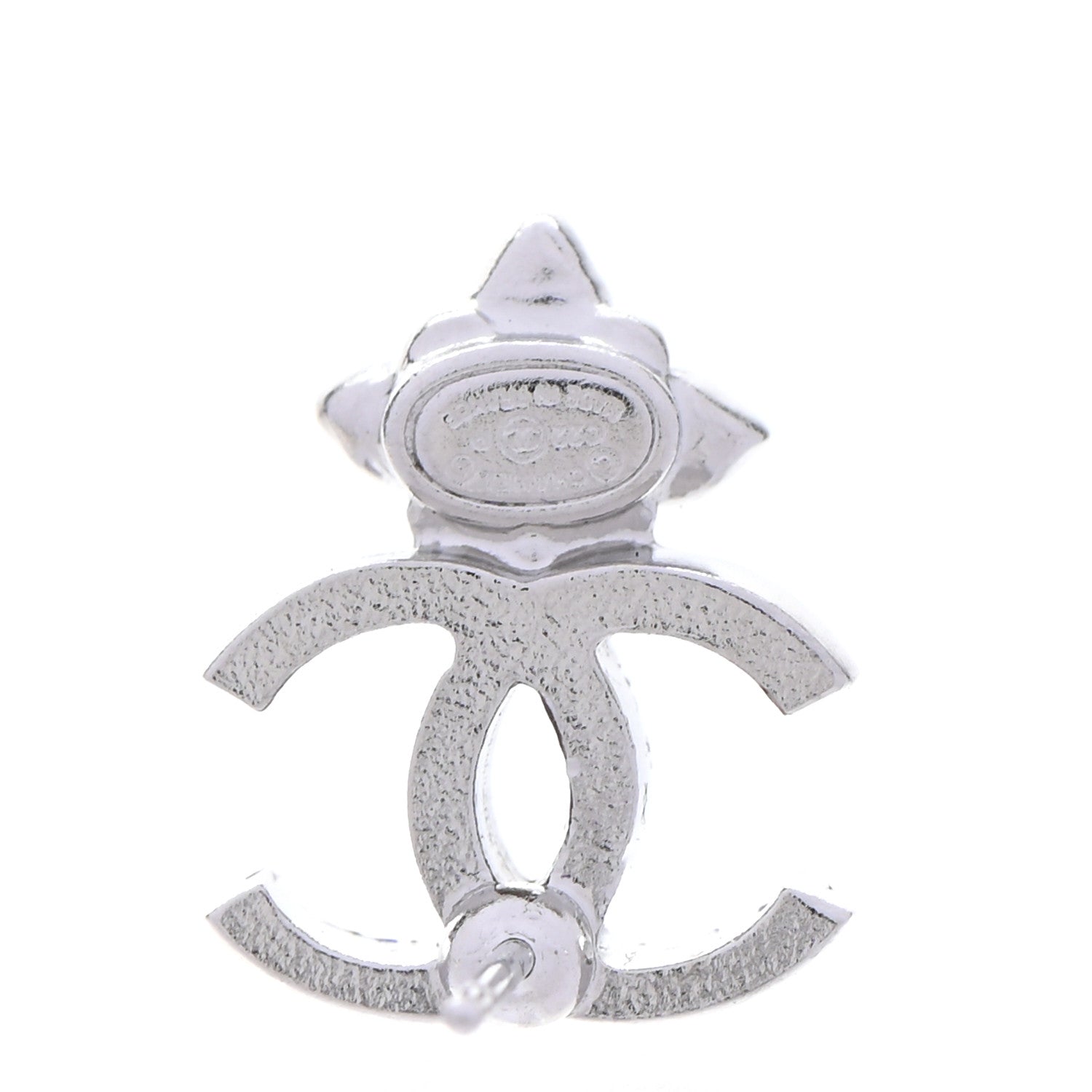 Chanel Crystal Pearl Flower CC Earrings Silver 4 of 4