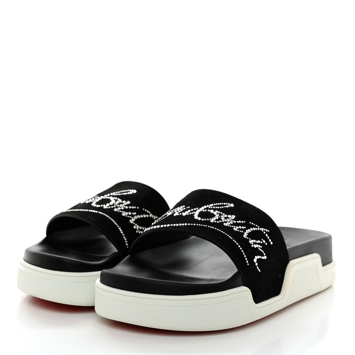 Christian Louboutin CHRISTIAN LOUBOUTIN Veau Velours Strass Dear Pool Flat Platform Slide Sandal 38.5 Black 3 of 8