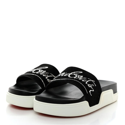 Christian Louboutin CHRISTIAN LOUBOUTIN Veau Velours Strass Dear Pool Flat Platform Slide Sandal 38.5 Black 3 of 8