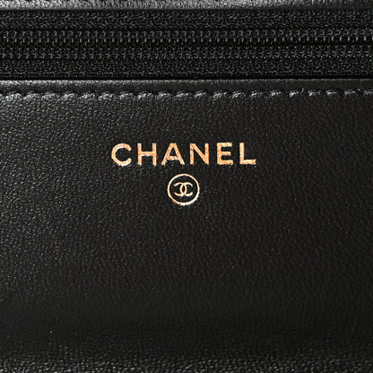 Chanel Lambskin Quilted CC Pearl Crush Wallet on Chain WOC Black 9 of 10