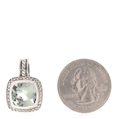 David Yurman Sterling Silver Diamond Prasiolite 11mm Albion Enhancer Pendant 2 of 5