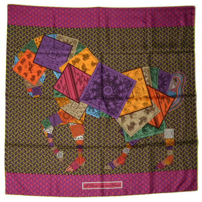 Hermes Silk A Cheval Sur Mon Carre Scarf 90 Aubergine Framboise Jaune 2 of 5