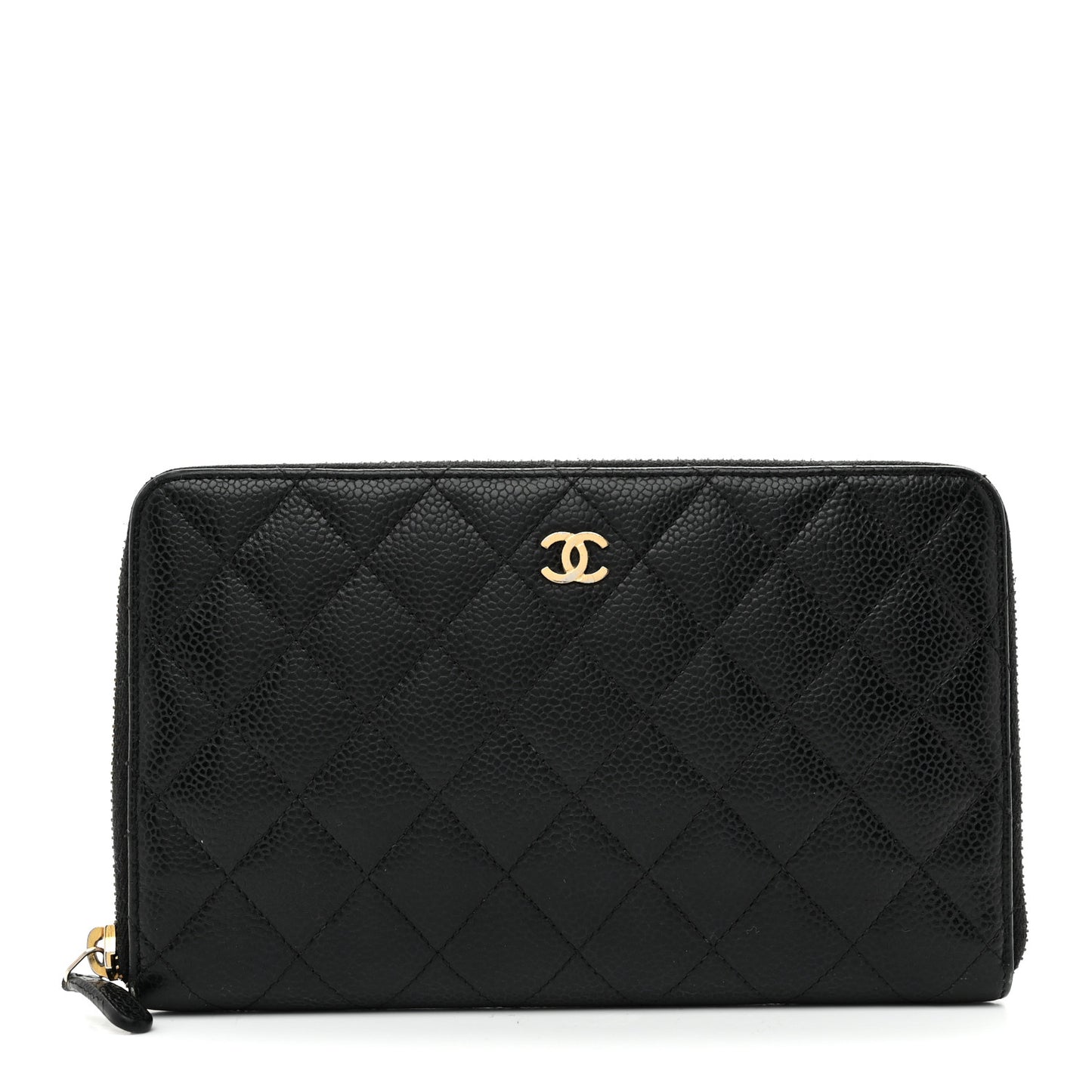 Caviar Quilted Large Zip Around Organizer Wallet Black