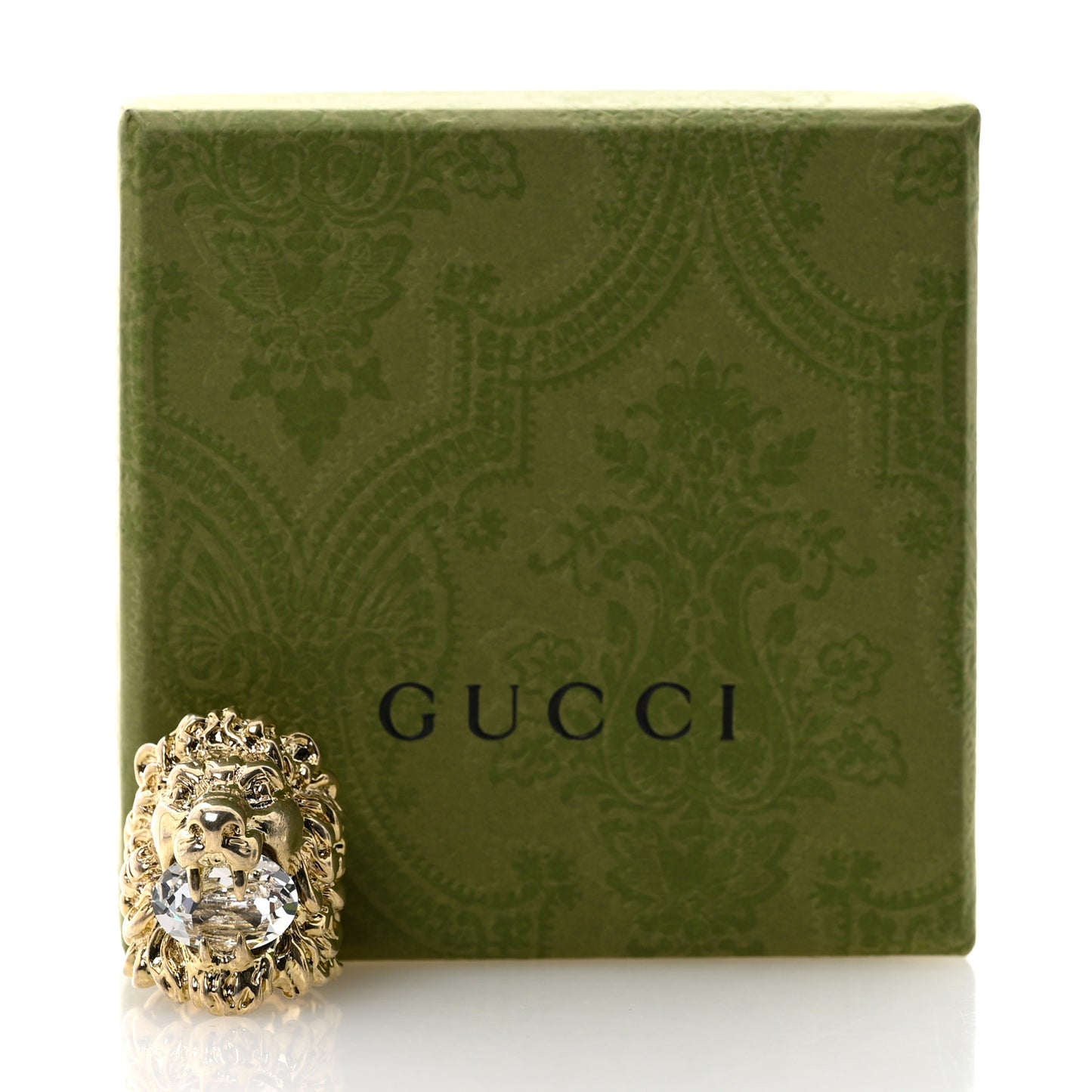 Metal Crystal Lion Head Ring 53 6.25 Gold