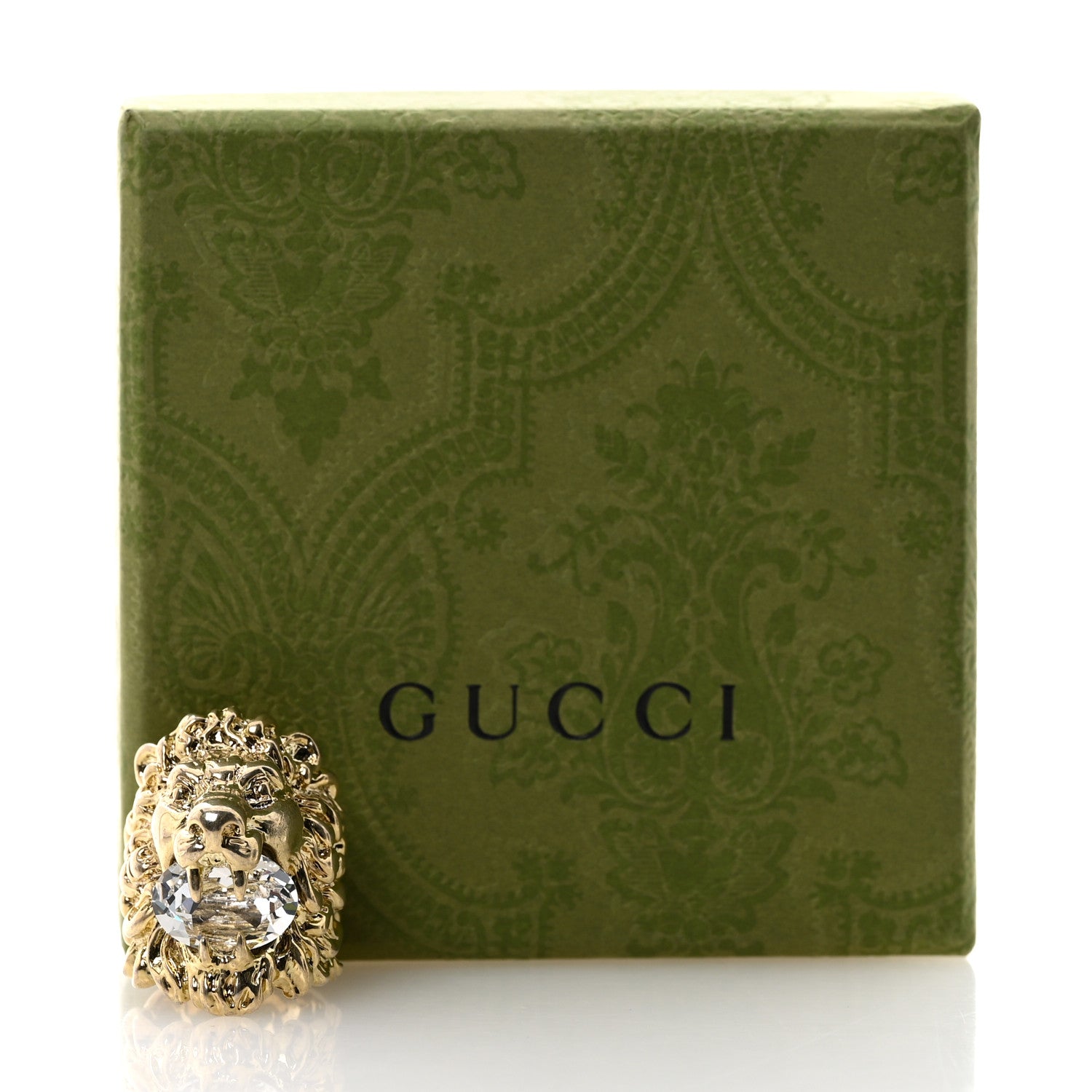 Gucci Metal Crystal Lion Head Ring 53 6.25 Gold 6 of 6