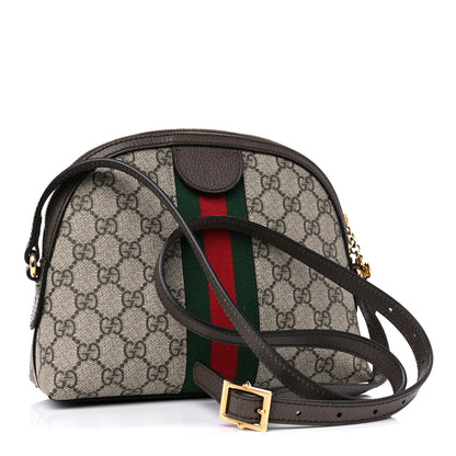 Gucci GG Supreme Monogram Textured Dollar Calfskin Web Small Ophidia Dome Shoulder Bag Beige Ebony New Acero 3 of 10