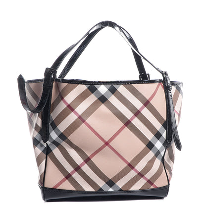 Burberry Patent Trim Supernova Check Tote Black 1 of 9