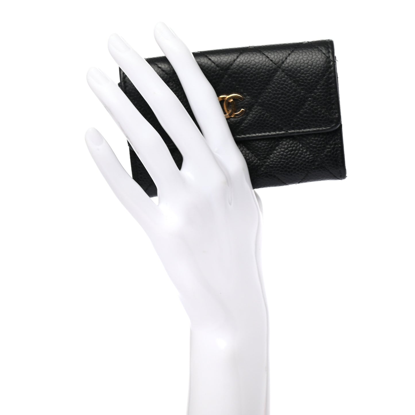 Caviar Quilted Flap Card Holder Black