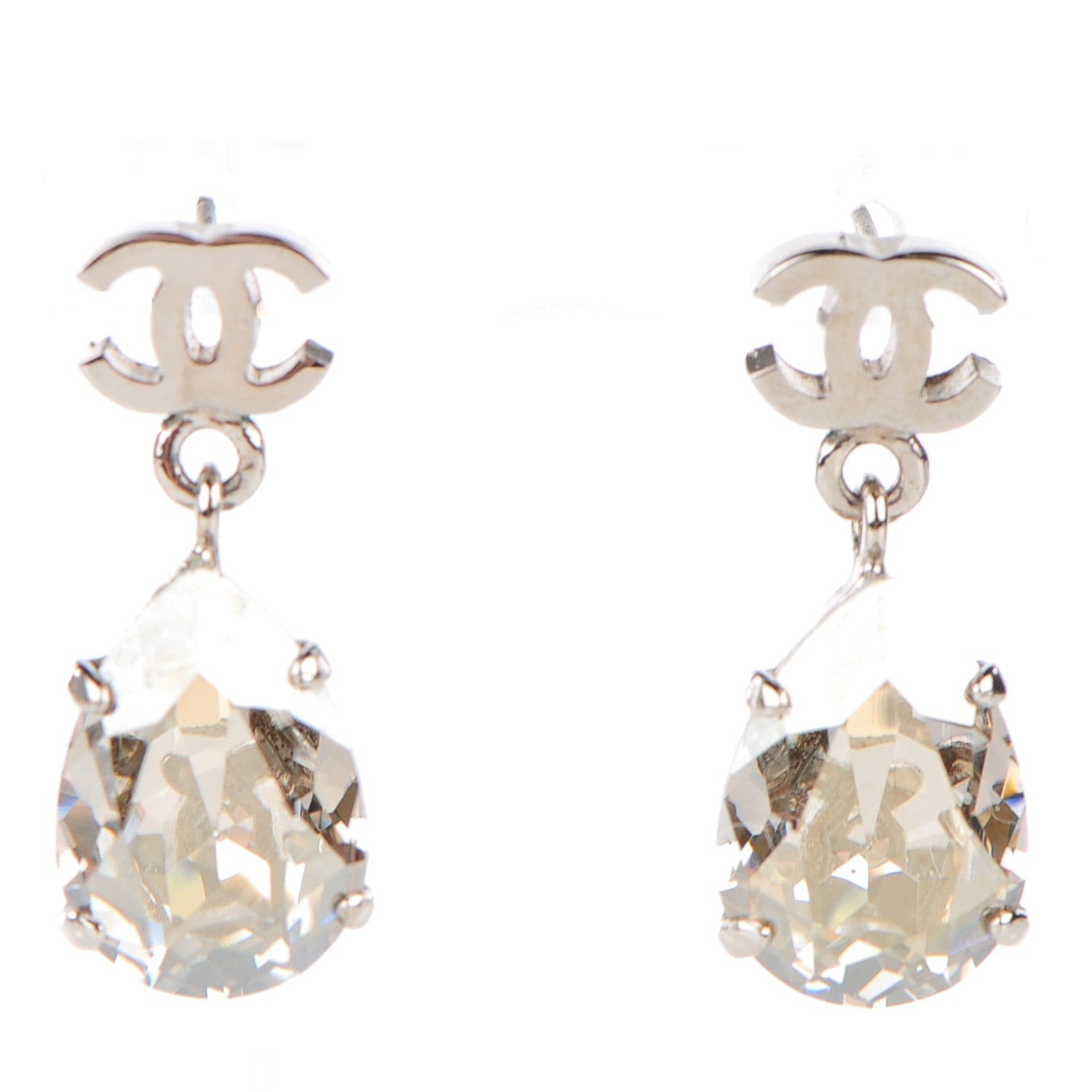 Chanel Crystal CC Tear Drop Earrings Silver 1 of 3