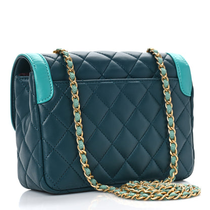 Chanel Lambskin Quilted Two Tone Day Flap Navy Turquoise 2 of 9