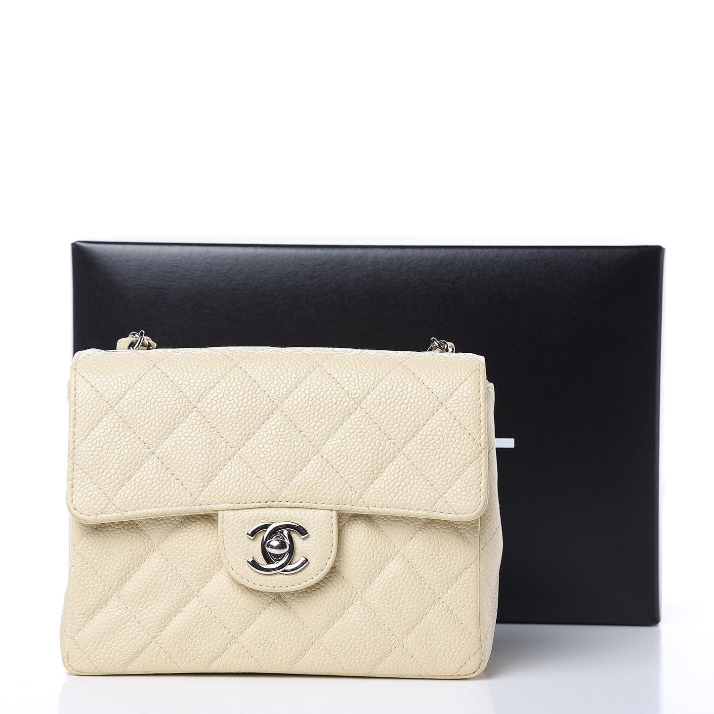 Caviar Quilted Mini Square Flap Light Beige