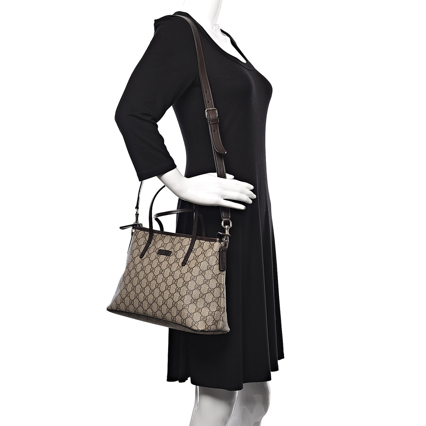 GG Supreme Monogram Small Zippered Tote Dark Brown