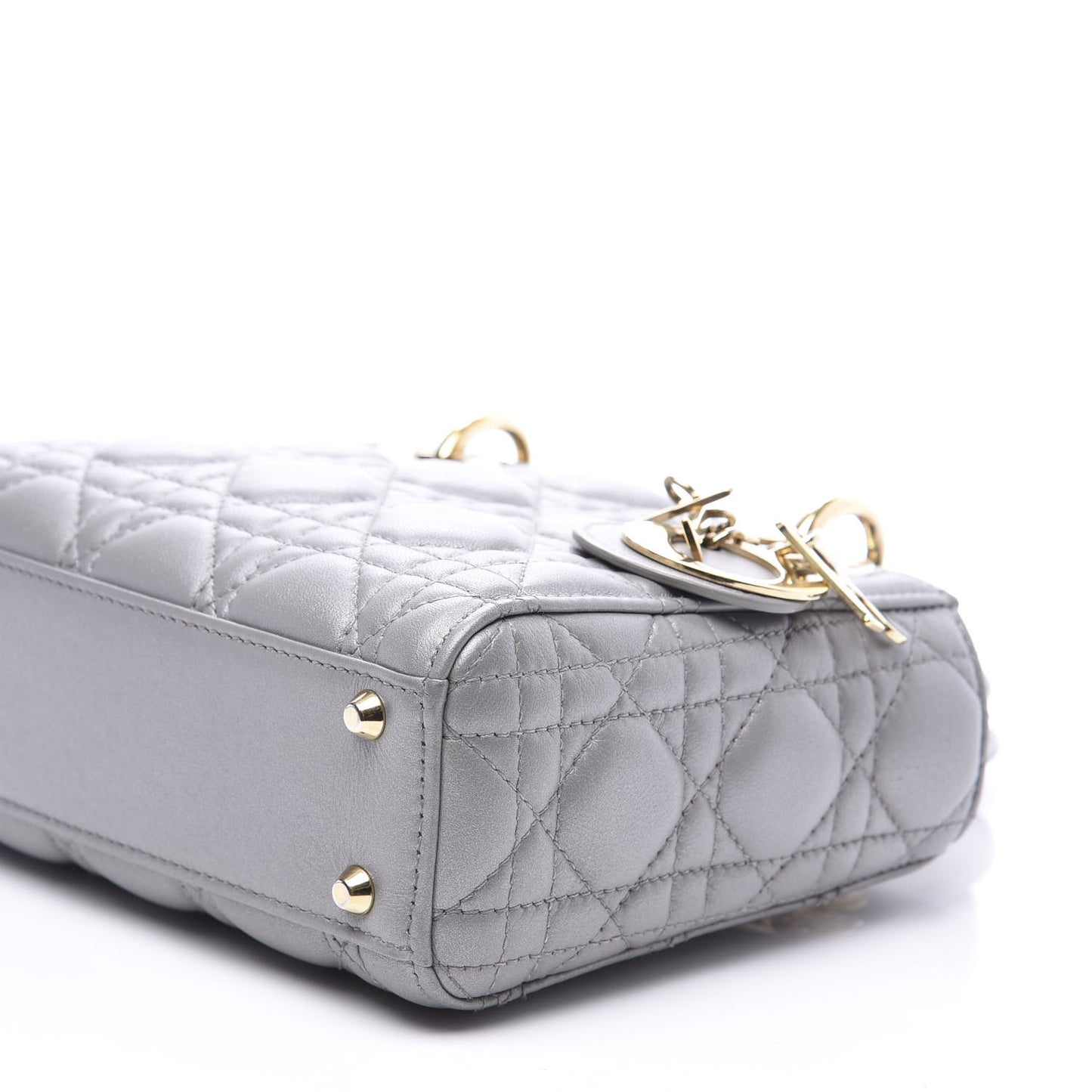 Metallic Lambskin Cannage Mini Lady Dior Grey