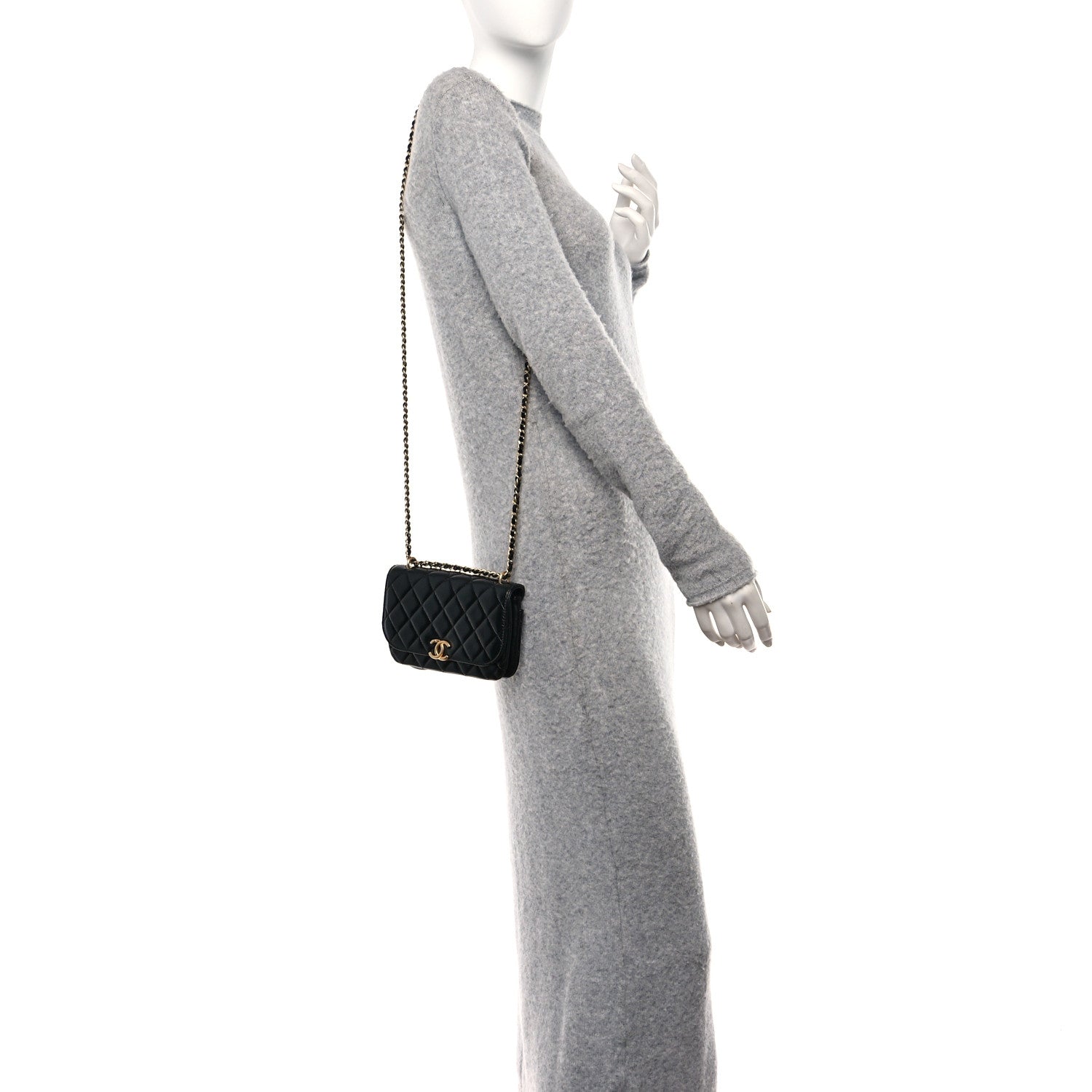Chanel Shiny Lambskin Quilted Flap Phone Holder With Chain Black 2 of 11
