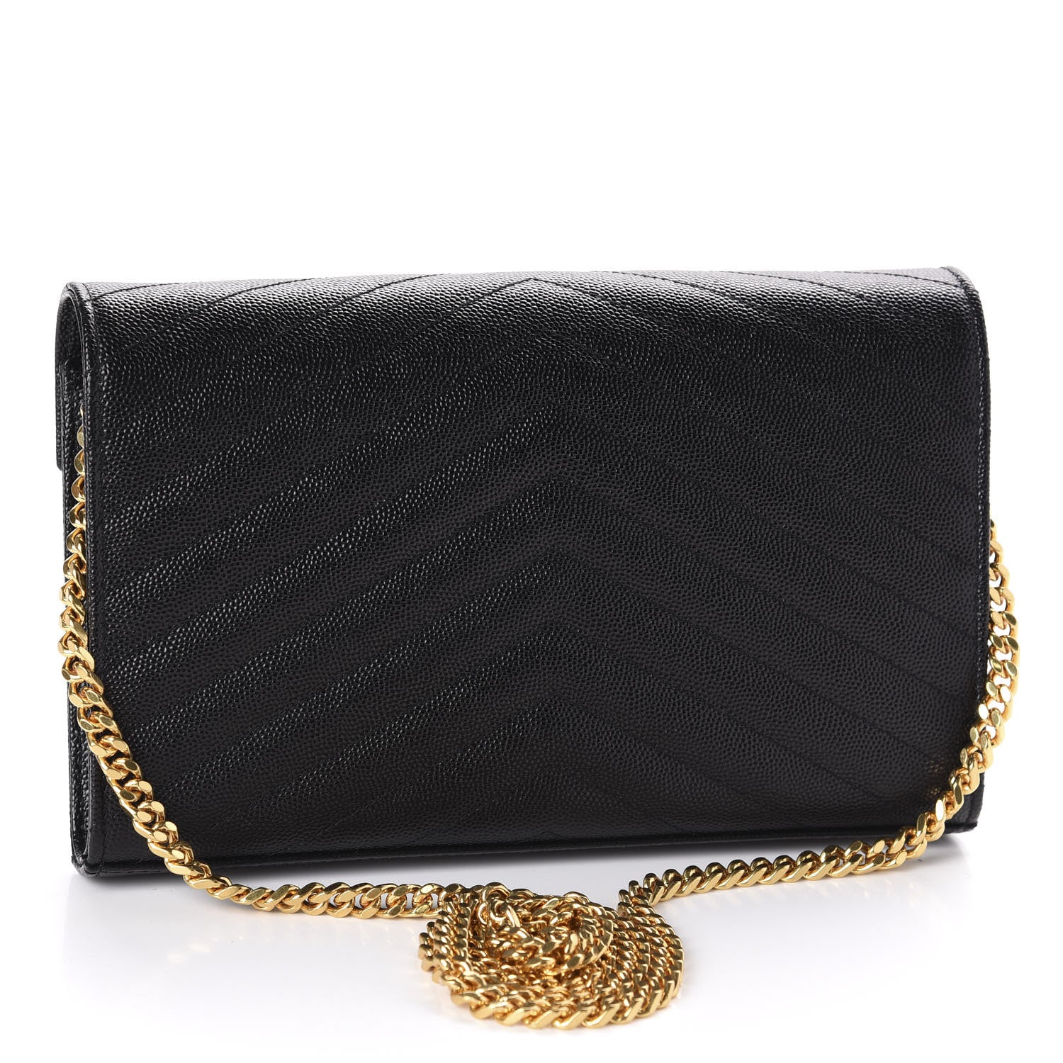 Saint Laurent Grain De Poudre Matelasse Chevron Monogram Chain Wallet Black 3 of 11
