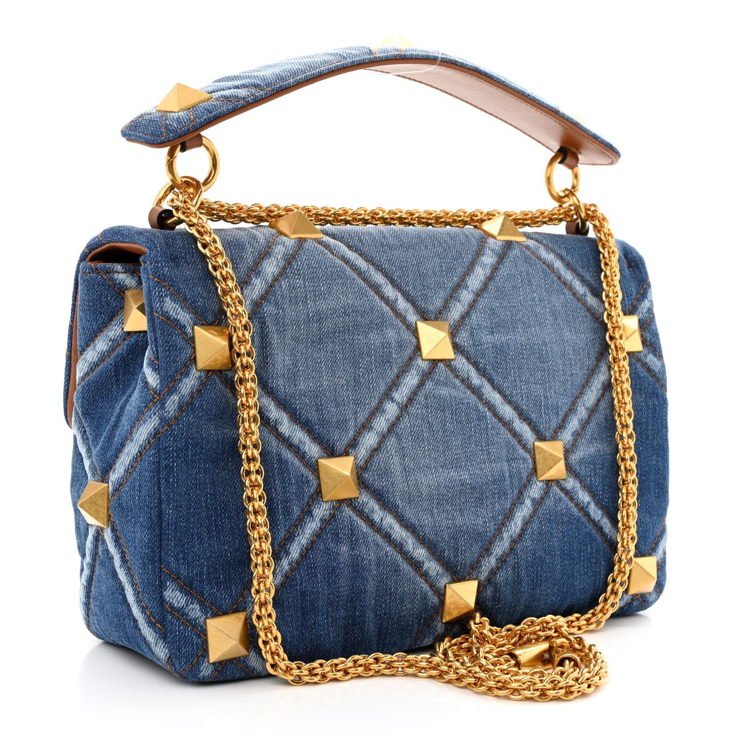 Denim Large Roman Stud Shoulder Bag Light Denim Selleria