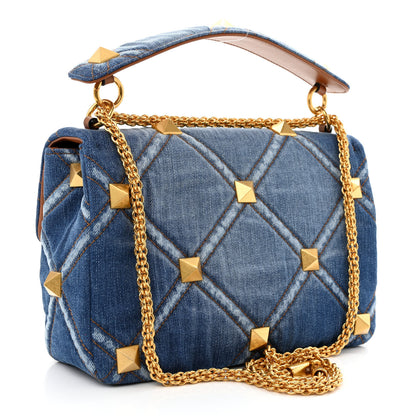 Valentino Garavani Denim Large Roman Stud Shoulder Bag Light Denim Selleria 3 of 9