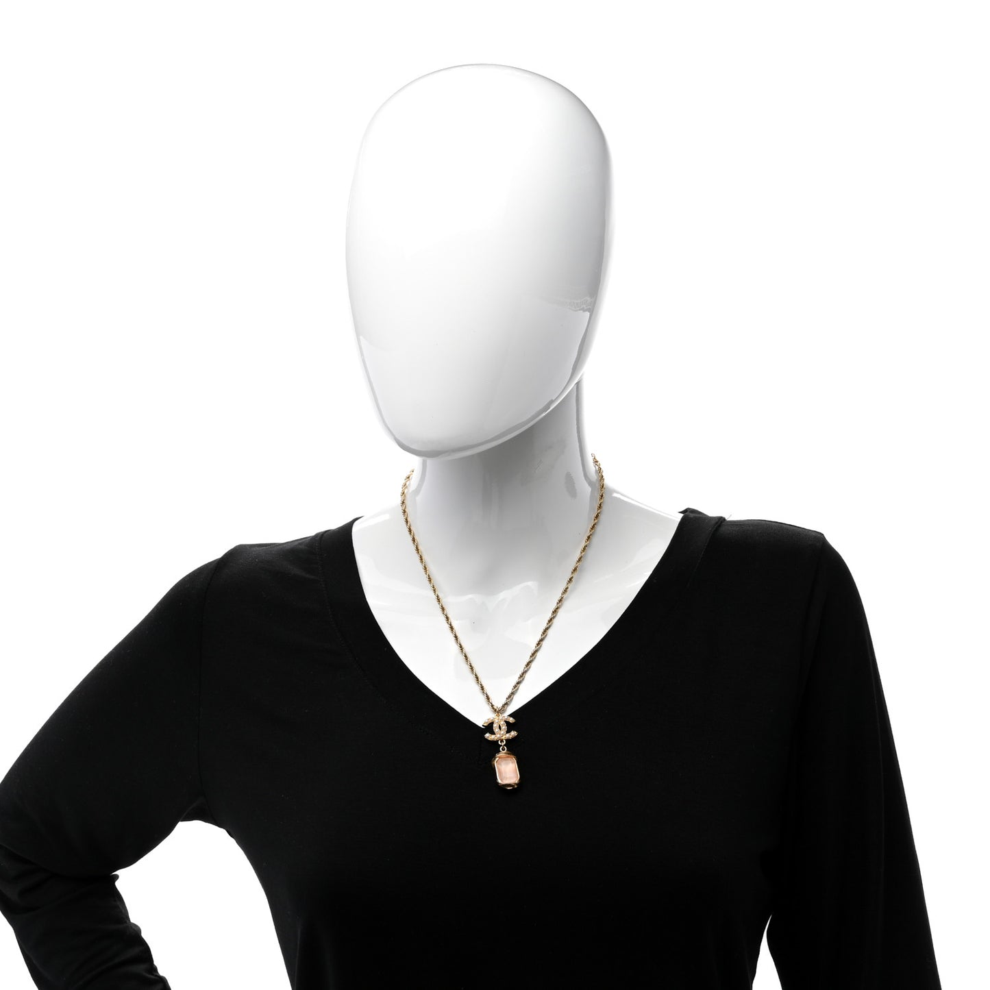 Pearl Crystal CC Pendant Necklace Gold Pink Pearly White