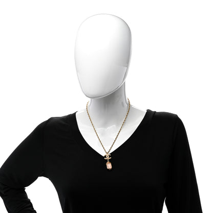 Chanel Pearl Crystal CC Pendant Necklace Gold Pink Pearly White 2 of 4