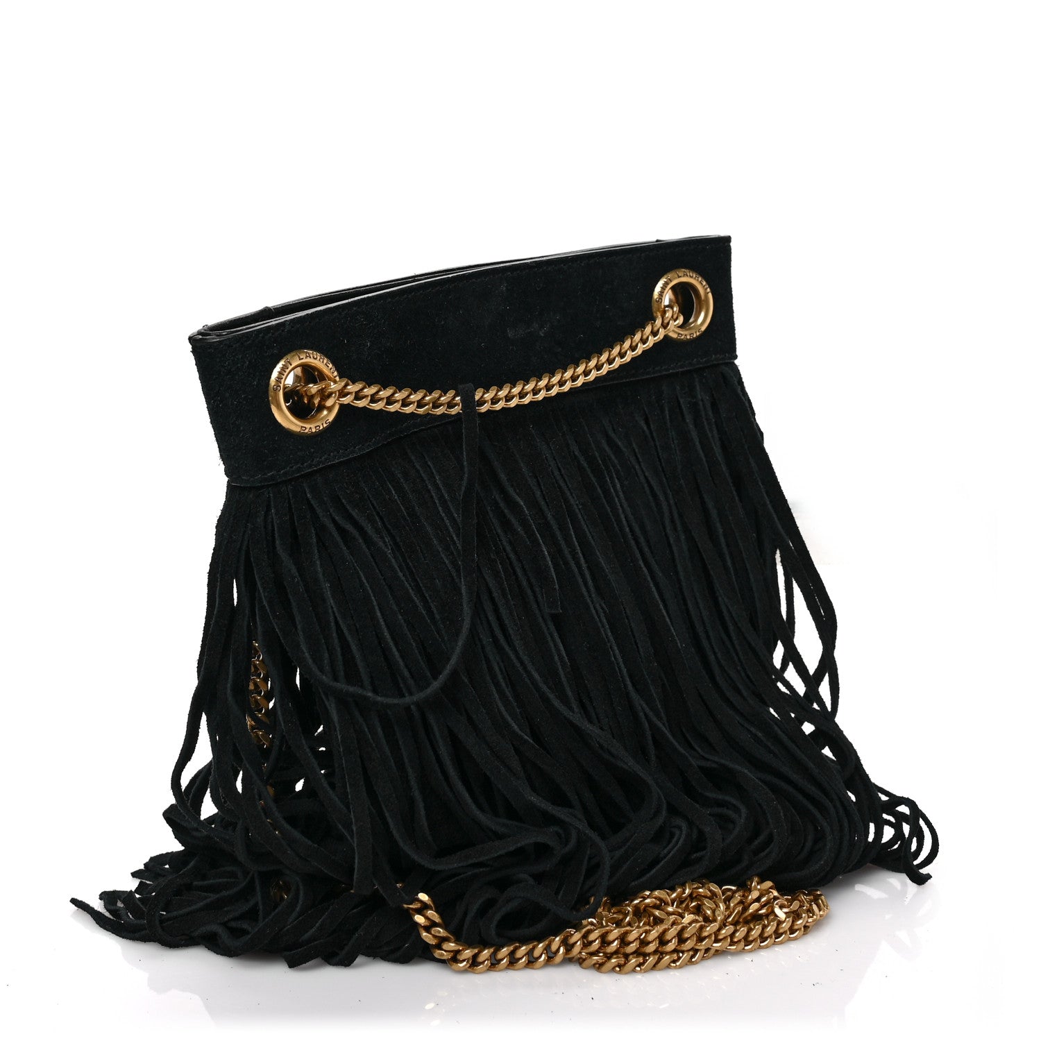Saint Laurent Suede Calfskin Small Grace Fringed Hobo Bag Rope Black 3 of 7