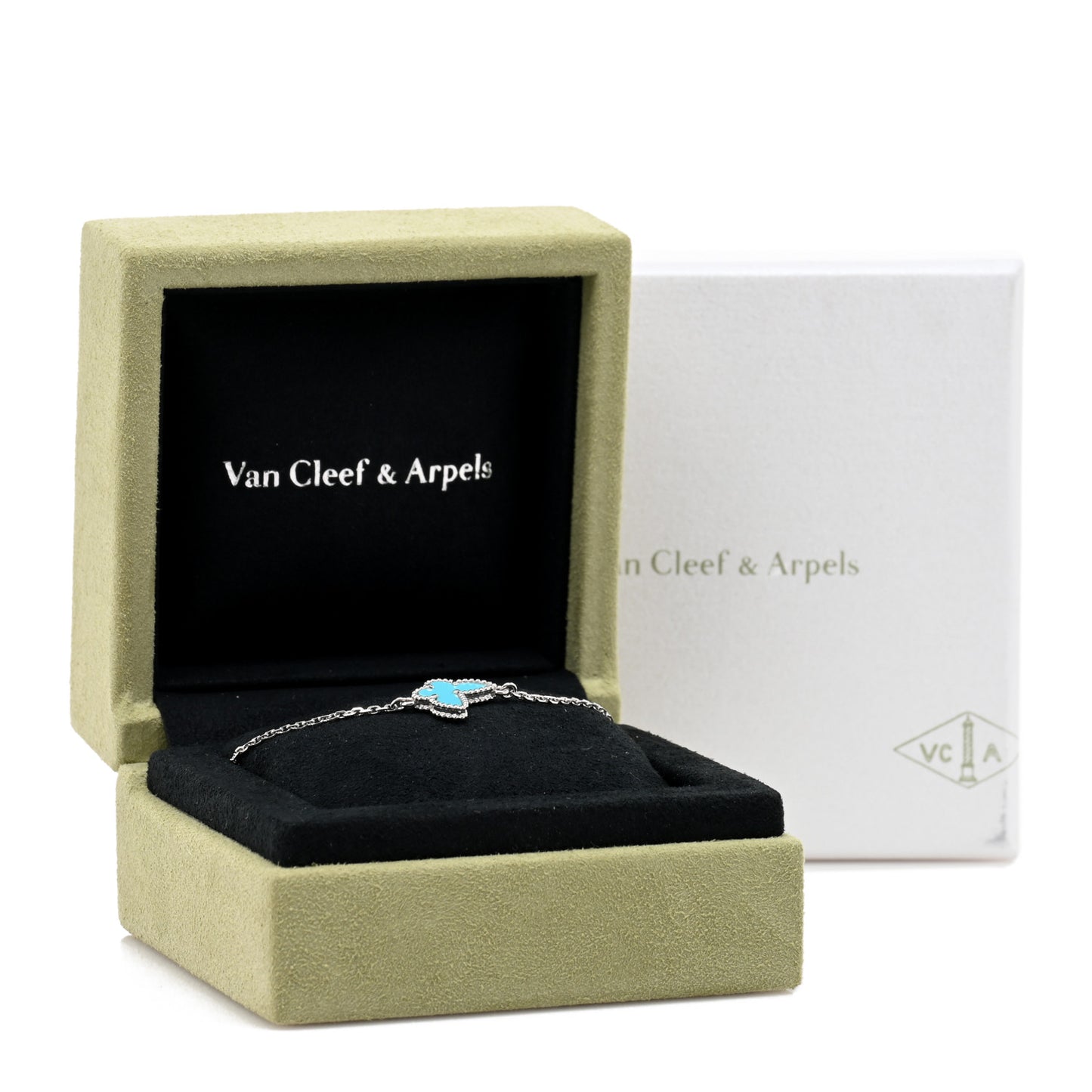 18K White Gold Turquoise Sweet Alhambra Butterfly Bracelet