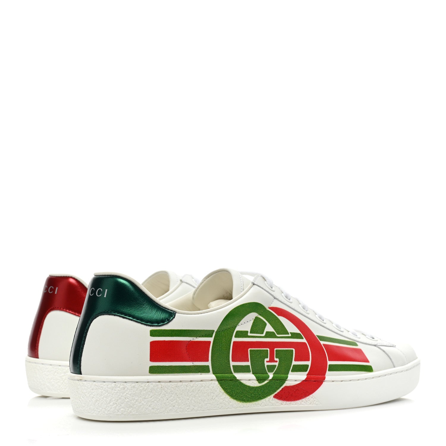 Gucci Calfskin Interlocking G Mens New Ace Sneakers 7 White Red Flame Green 5 of 10