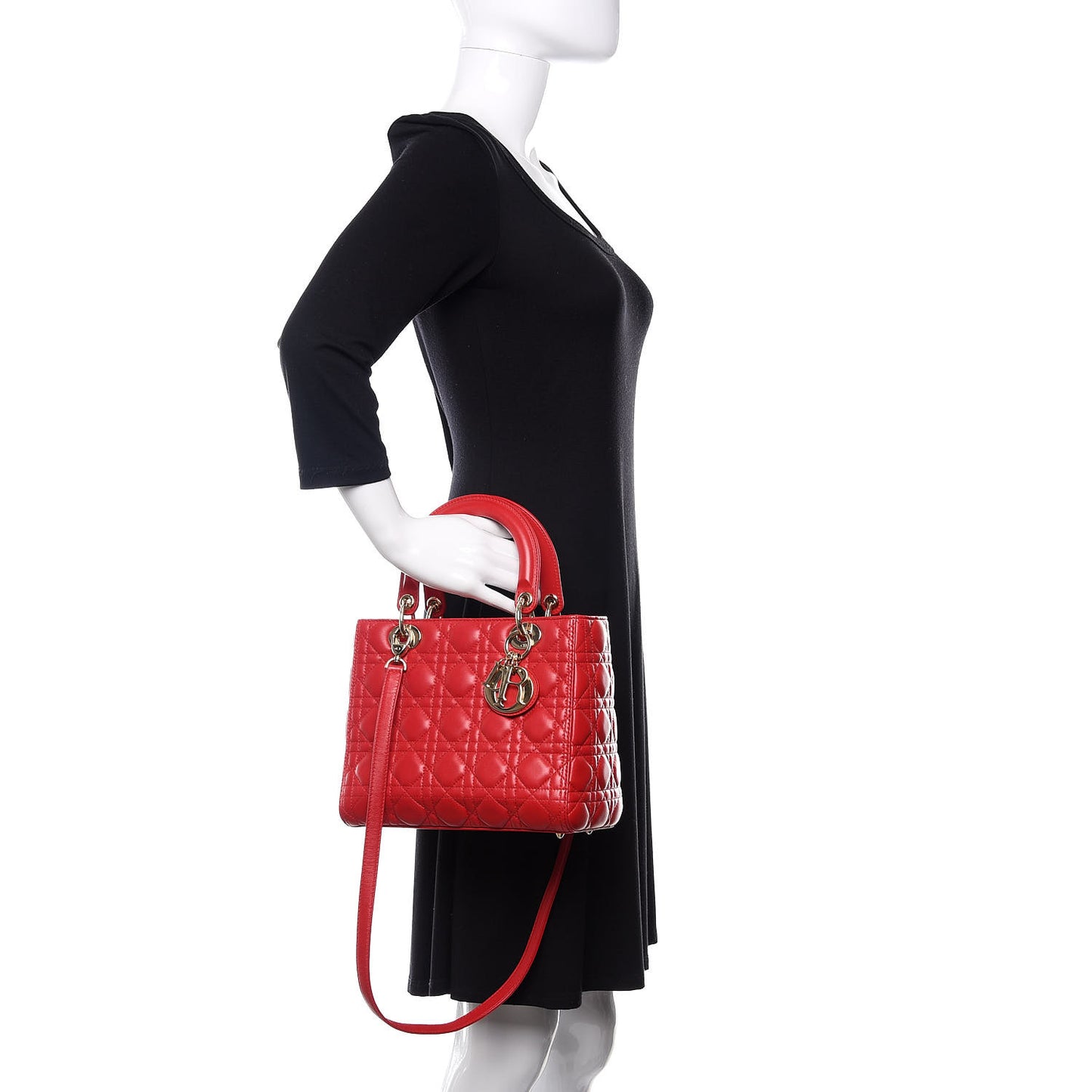 Lambskin Cannage Medium Lady Dior Red