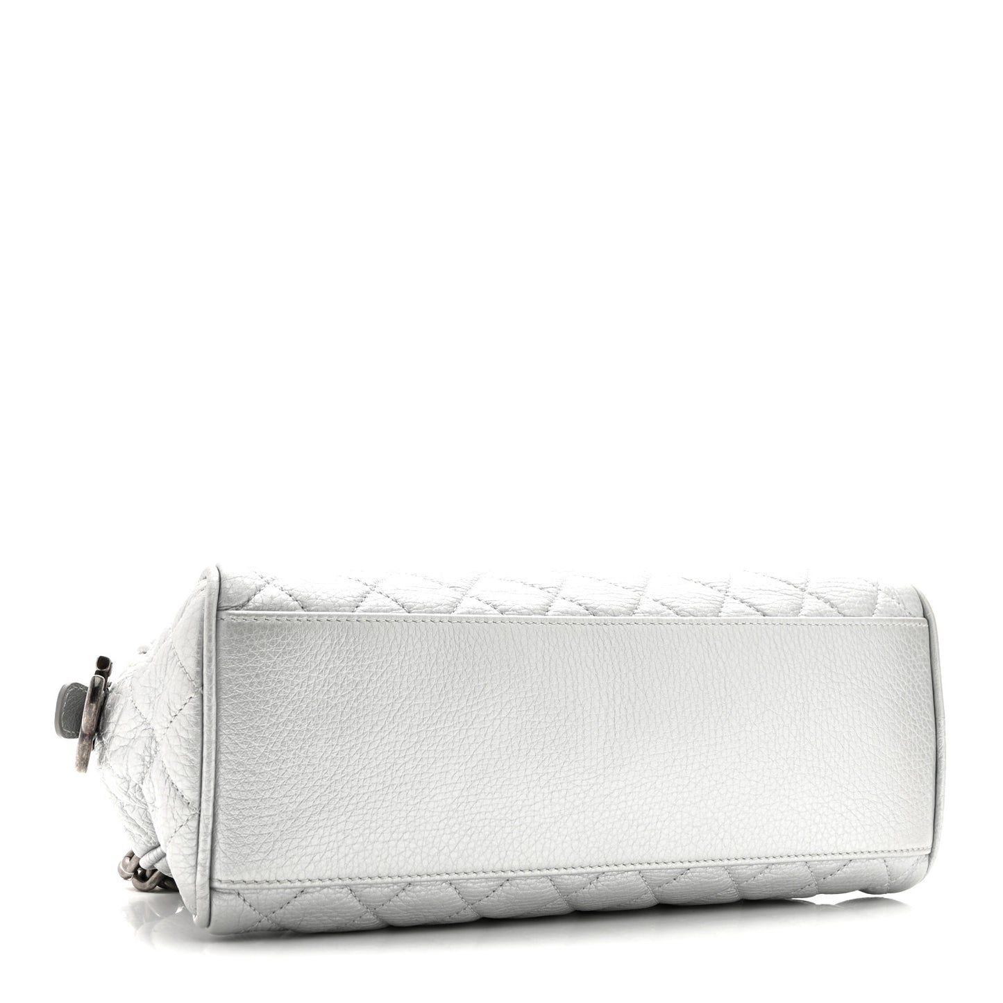 Metallic Calfskin Quilted Mini Bowling Bag Silver