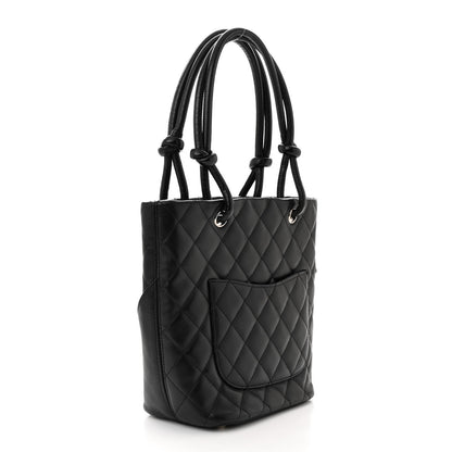 Chanel Calfskin Quilted Small Cambon Tote Black White 3 of 10