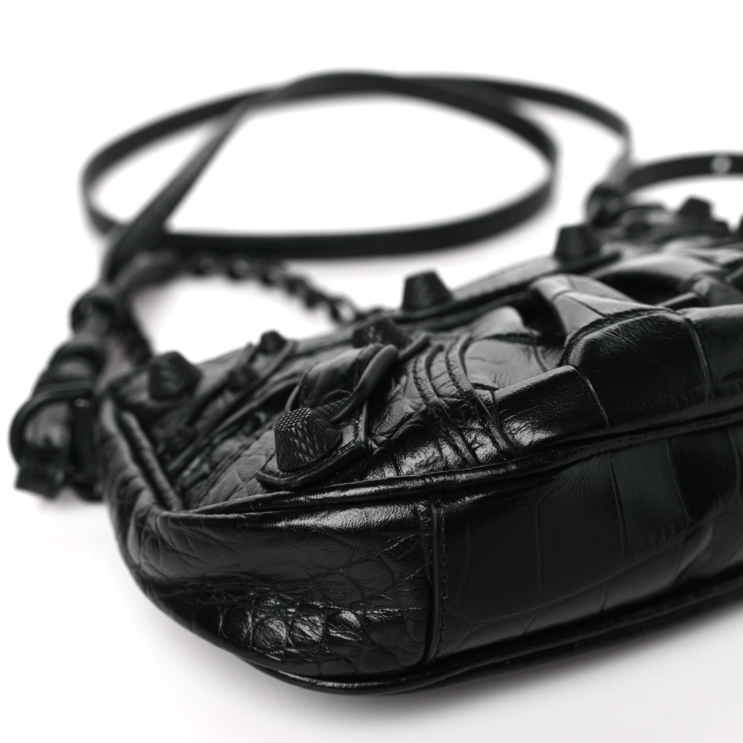 Balenciaga Extra Supple Calfskin Crystal Crocodile Embossed Le Cagole Mini Purse With Chain Black 9 of 11