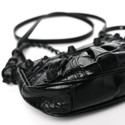 Balenciaga Extra Supple Calfskin Crystal Crocodile Embossed Le Cagole Mini Purse With Chain Black 9 of 11