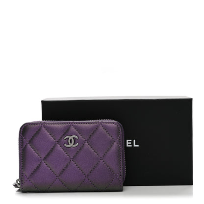 Chanel Metallic Lambskin Quilted Zip Around Coin Purse Wallet Dark Purple 8 of 8