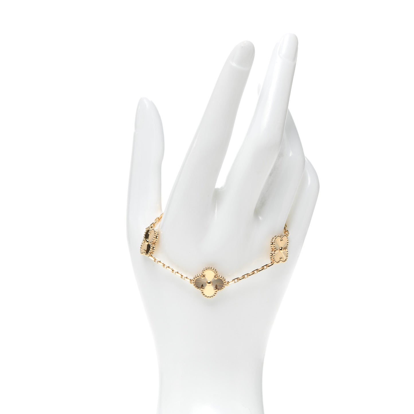 18K Yellow Gold 5 Motifs Guilloche Vintage Alhambra Bracelet