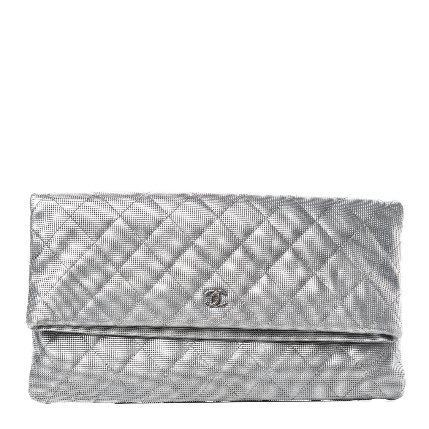 Metallic Calfskin Quilted Pixel Effect CC Beauty Clutch Silver