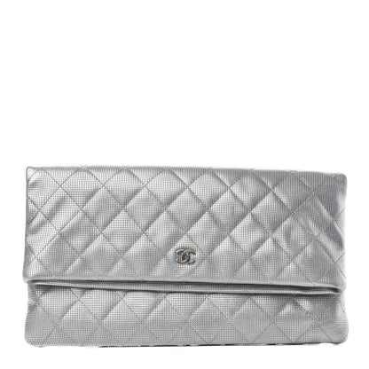 Chanel Metallic Calfskin Quilted Pixel Effect CC Beauty Clutch Silver 1 of 7