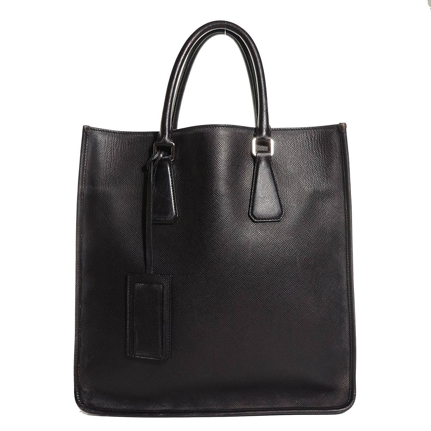 Distressed Saffiano Cuir Double Handle Shopping Tote Black