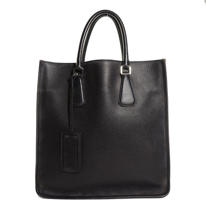 Prada Distressed Saffiano Cuir Double Handle Shopping Tote Black 1 of 10