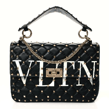 Valentino Garavani Lambskin VLTN Print Medium Rockstud Spike Shoulder Bag Black 1 of 9
