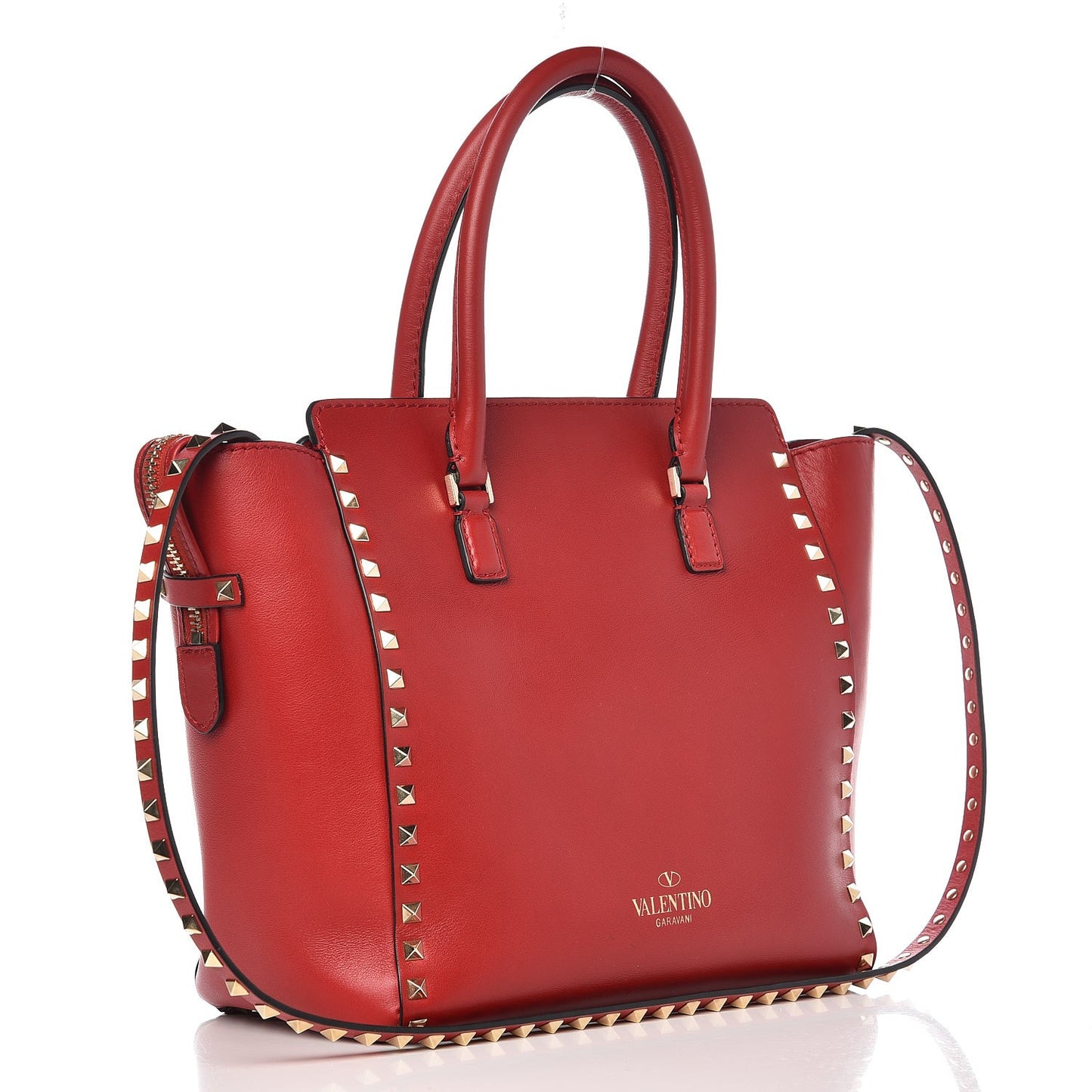 Vitello Rockstud Double Handle Tote Rosso Valentino