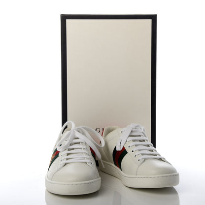 Gucci Calfskin Ayers Bee Embroidered Womens Ace Sneakers 37 White Green 10 of 10