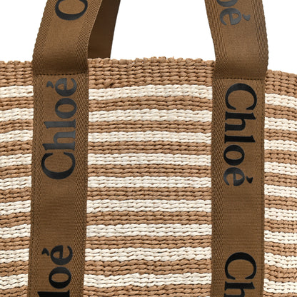 Chloe Raffia Calfskin Large Woody Striped Basket Bag Brown 8 of 9