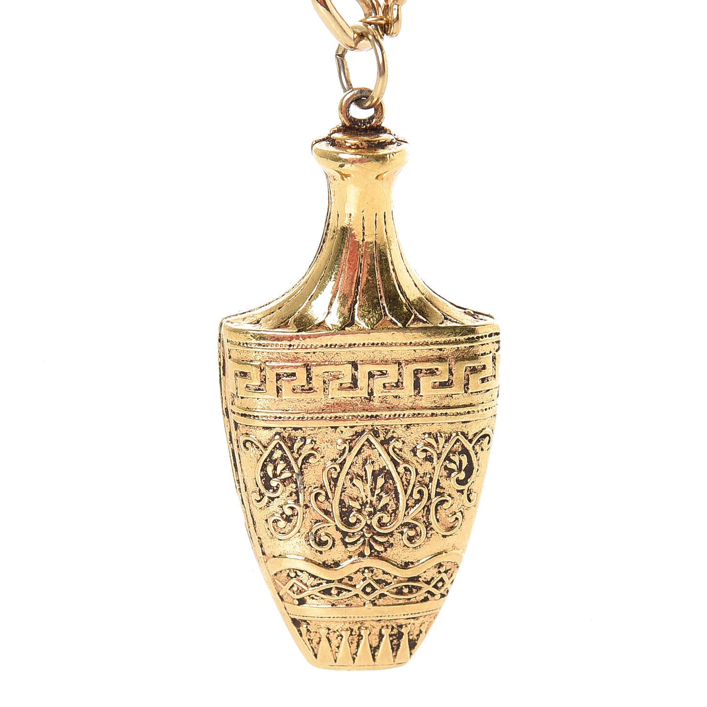 Metal Crystal Etruscan Urn Vase Sautoir Necklace Gold