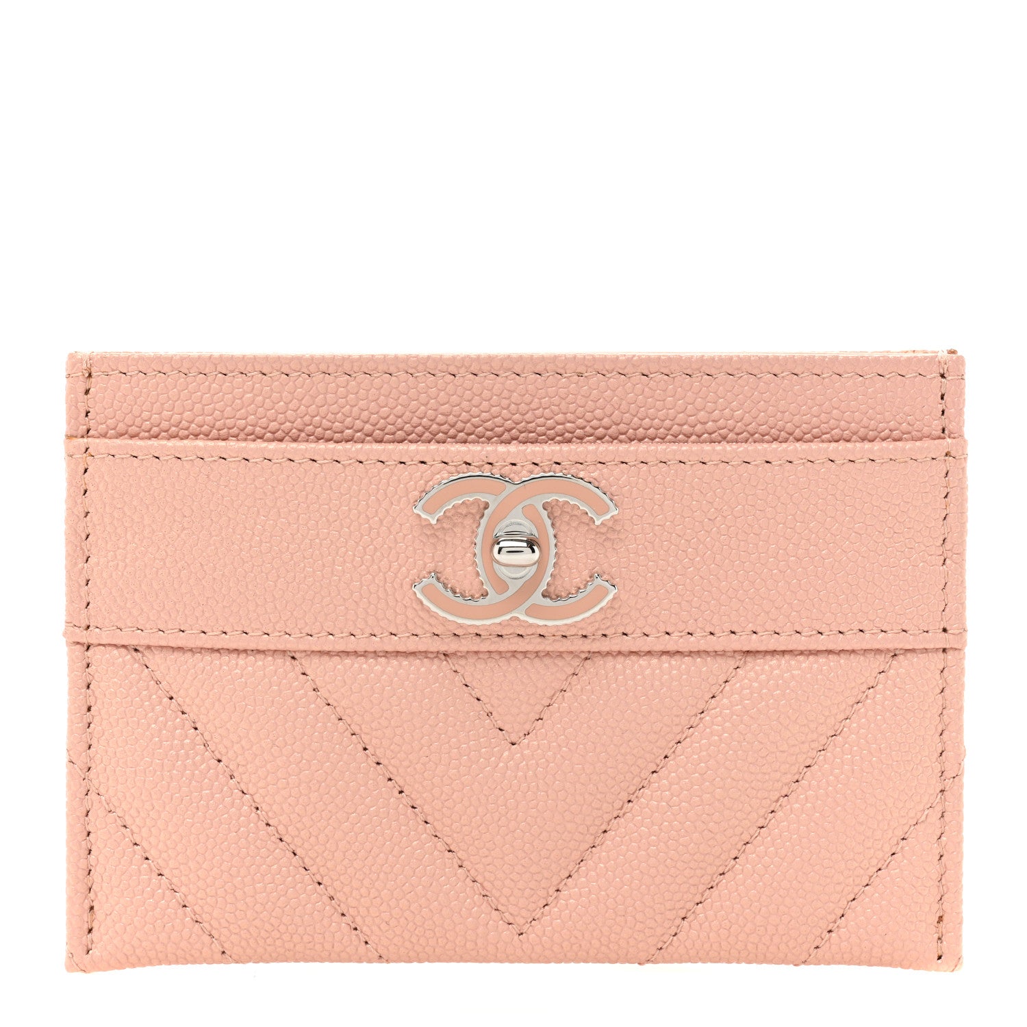 Chanel Metallic Caviar Chevron Quilted Vintage Mademoiselle Card Holder Pink 1 of 14