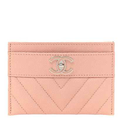 Chanel Metallic Caviar Chevron Quilted Vintage Mademoiselle Card Holder Pink 1 of 14