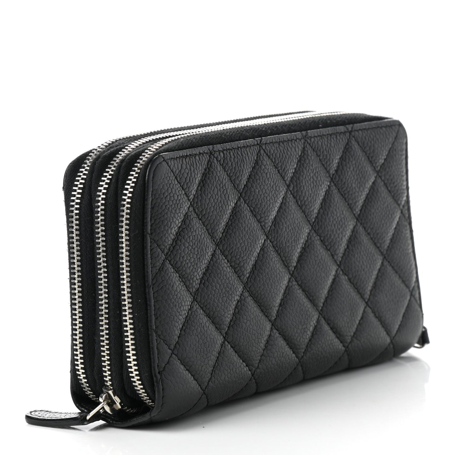 Caviar Quilted Triple Zip Wallet Black