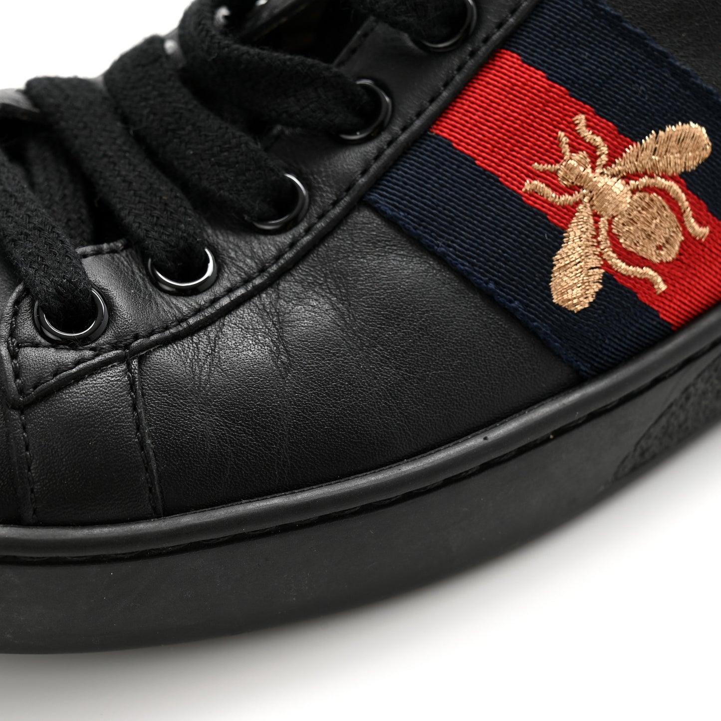 Calfskin Ayers Web Bee Embroidered Ace Sneakers 37 Black