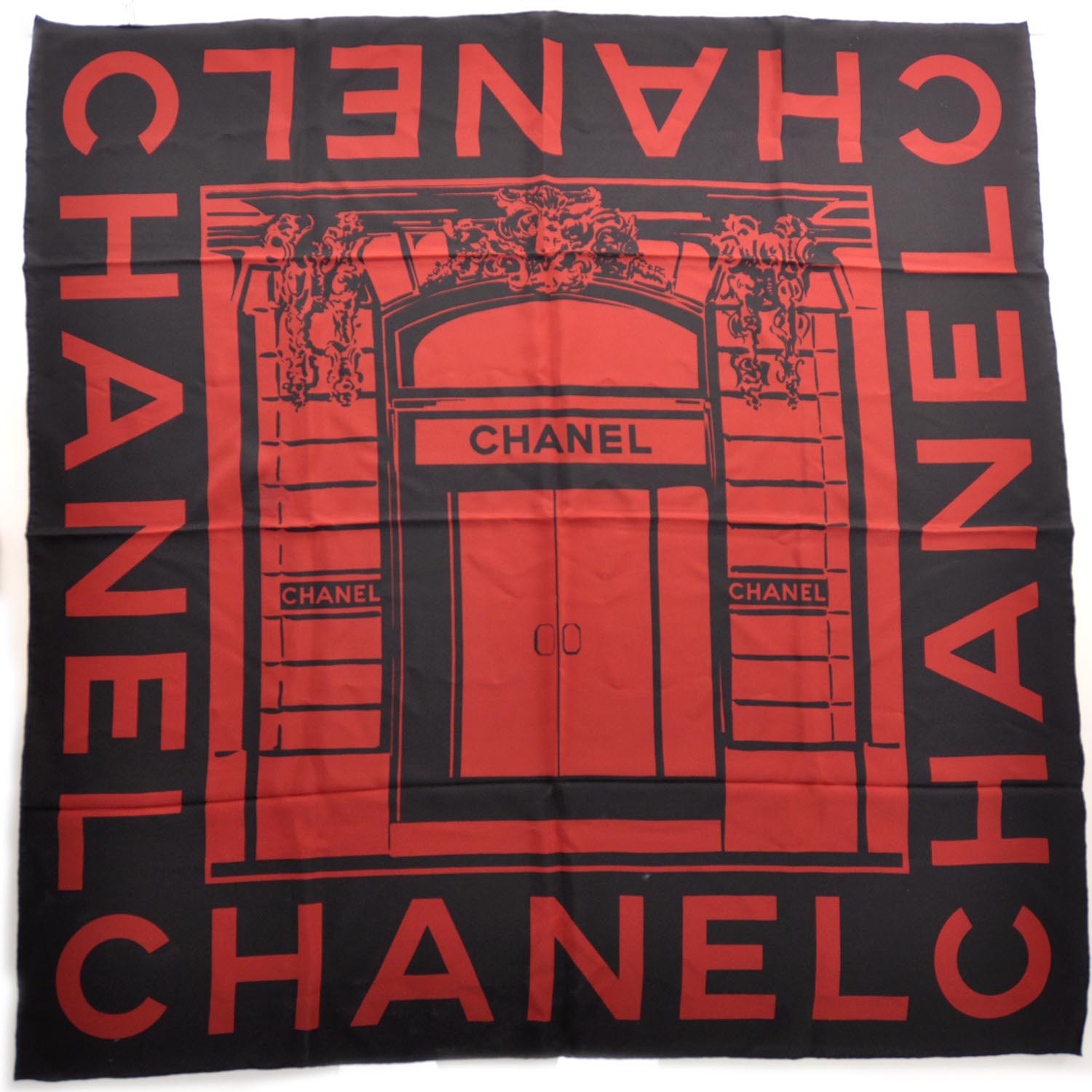 Chanel Silk Boutique Scarf Black Red 2 of 4