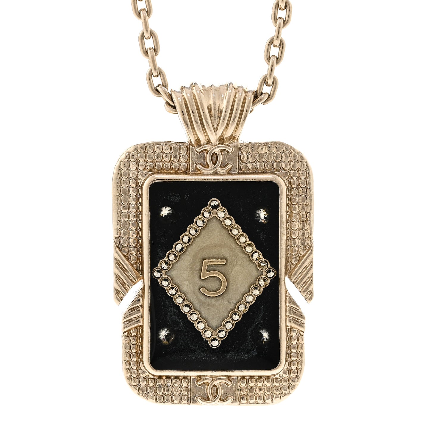 Metal Resin Enamel Crystal CC Necklace Gold Black White