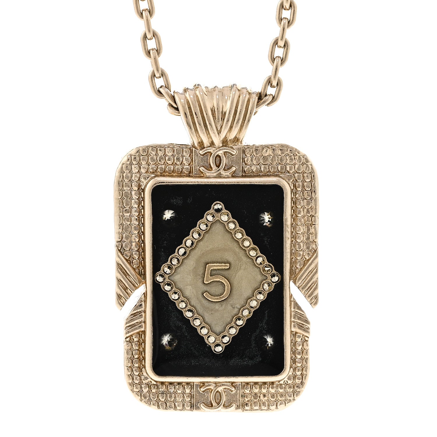 Chanel Metal Resin Enamel Crystal CC Necklace Gold Black White 4 of 7