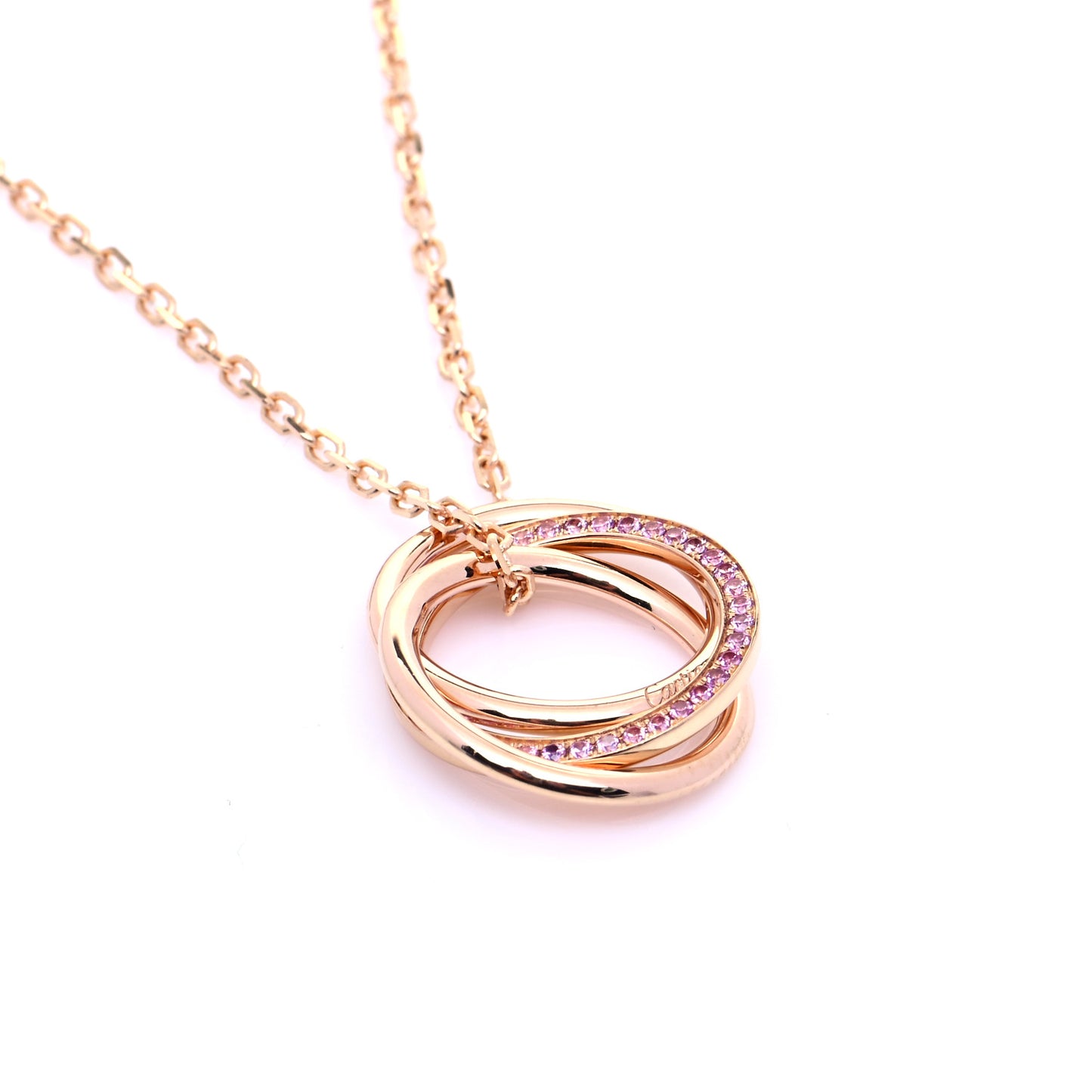 18K Pink Gold Pink Sapphire Trinity Pendant Necklace